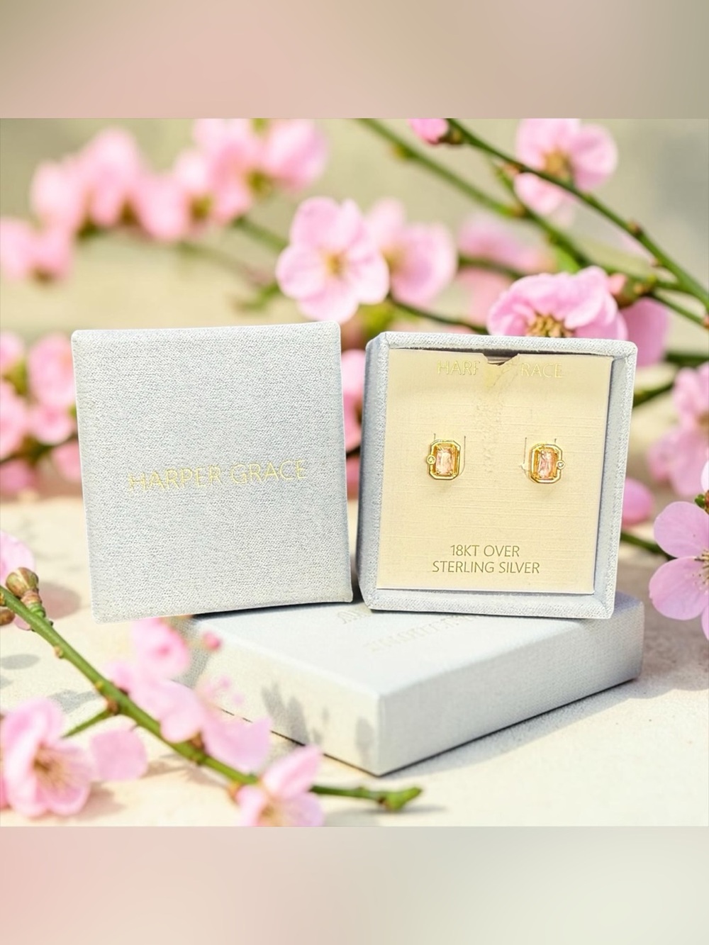🩷HARPER GRACE🩷18KT Over Sterling Silver Pink Crystal Stud Earrings/NIB